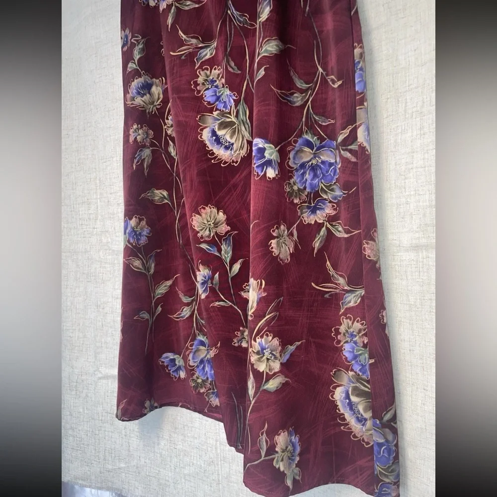 Wine Red Whimsigoth Botanical Floral Print Aline Midi Skirt Size 14